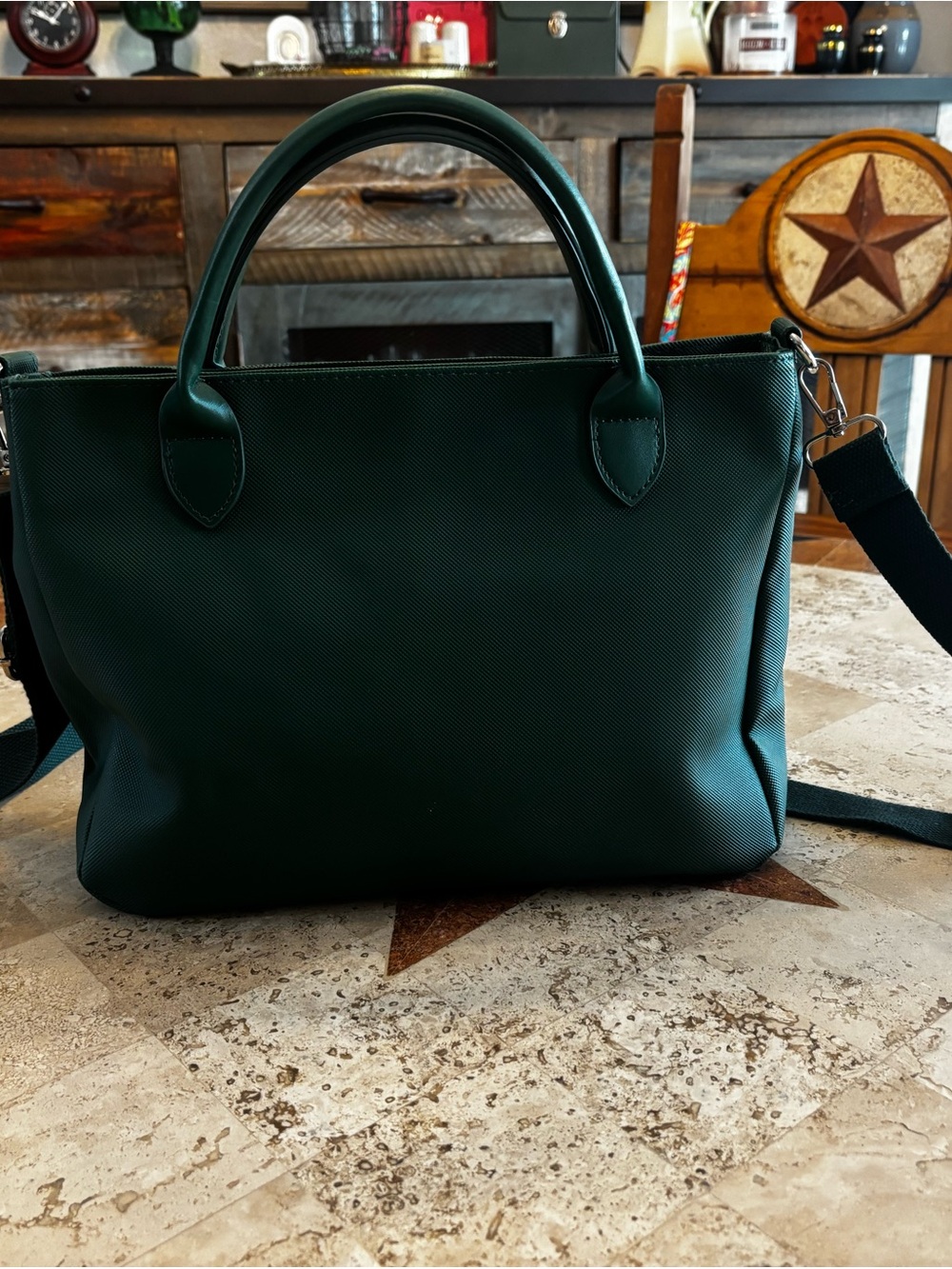Lacoste Green Chantaco Tote Crossbody Bag Croc Logo Detachable Strap - Picture 2 of 14